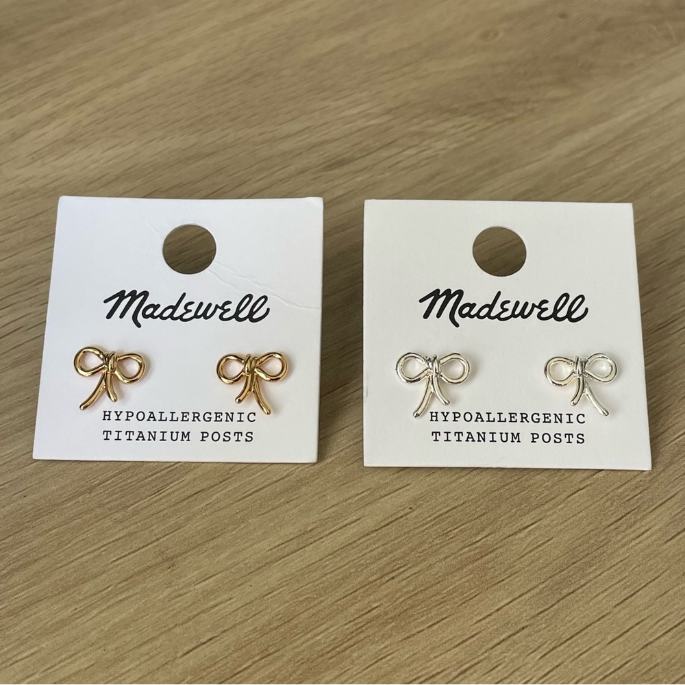 New Madewell Bow Stud Earrings Set of 2 - Gold & Silver